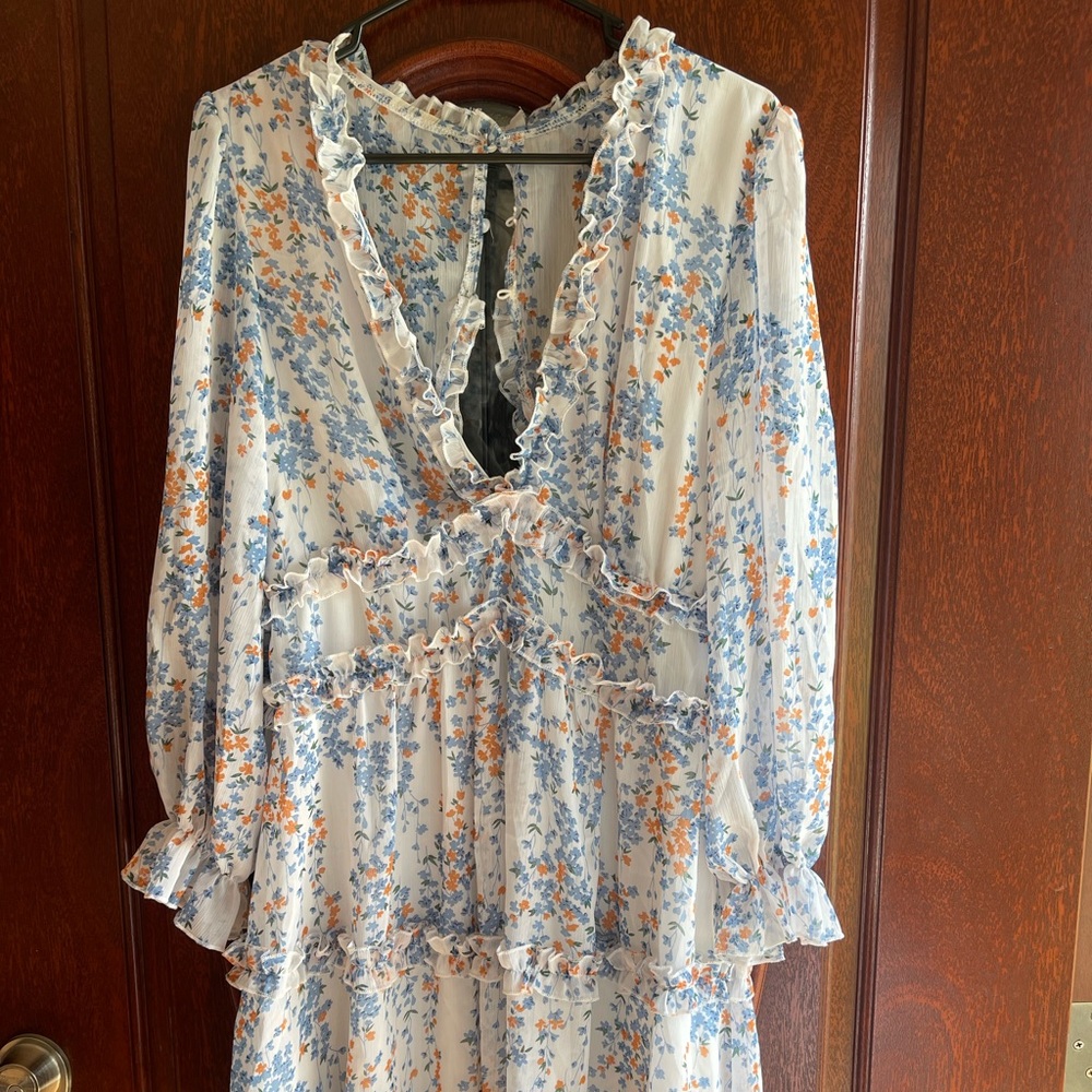 Chic Ruffled Floral Long Sleeve Dress